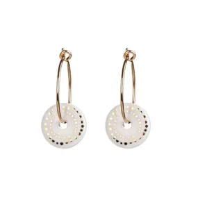 1 & 8 Porcelain White Dots Gold Earrings