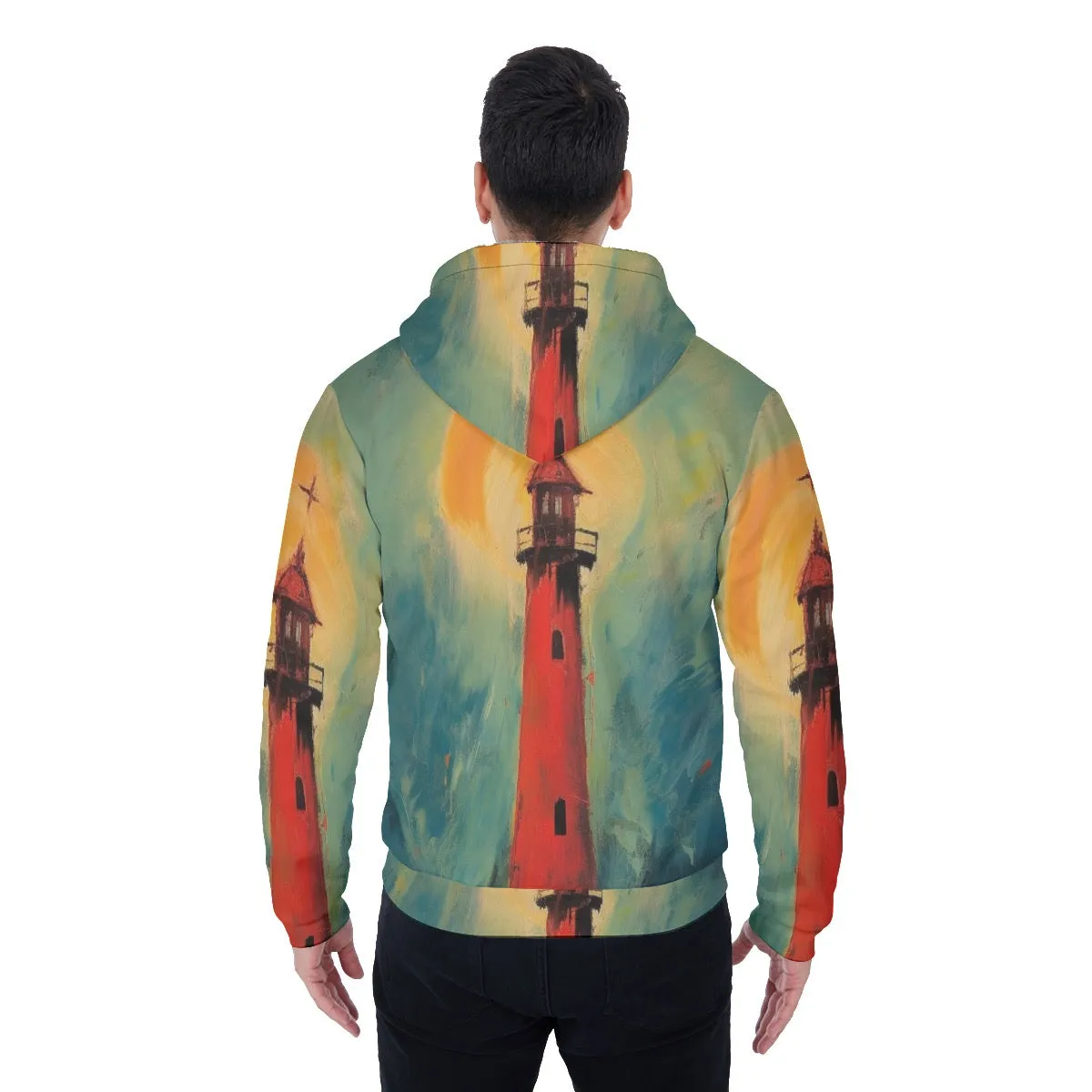 All-Over Print Men's Sherpa Fleece Zip Up Hoodie, lighthouse, theme, print, #25aa7