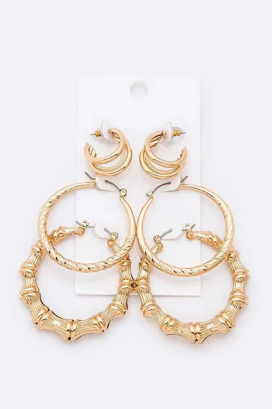 Bamboo Love- 3 piece Gold Earring Set