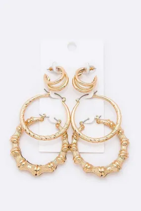 Bamboo Love- 3 piece Gold Earring Set