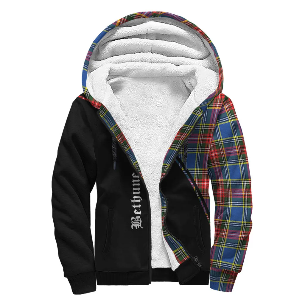 Bethune Tartan Sherpa Hoodie with Family Crest Curve Style