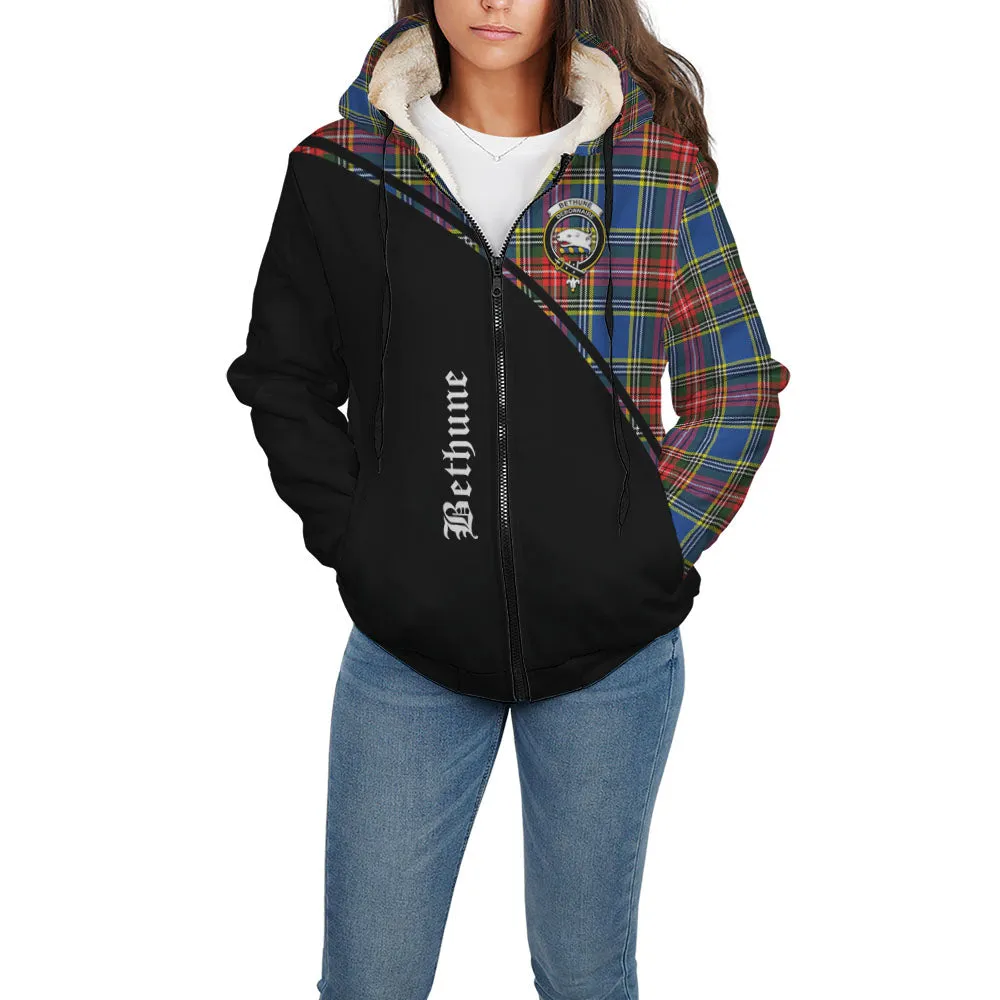 Bethune Tartan Sherpa Hoodie with Family Crest Curve Style