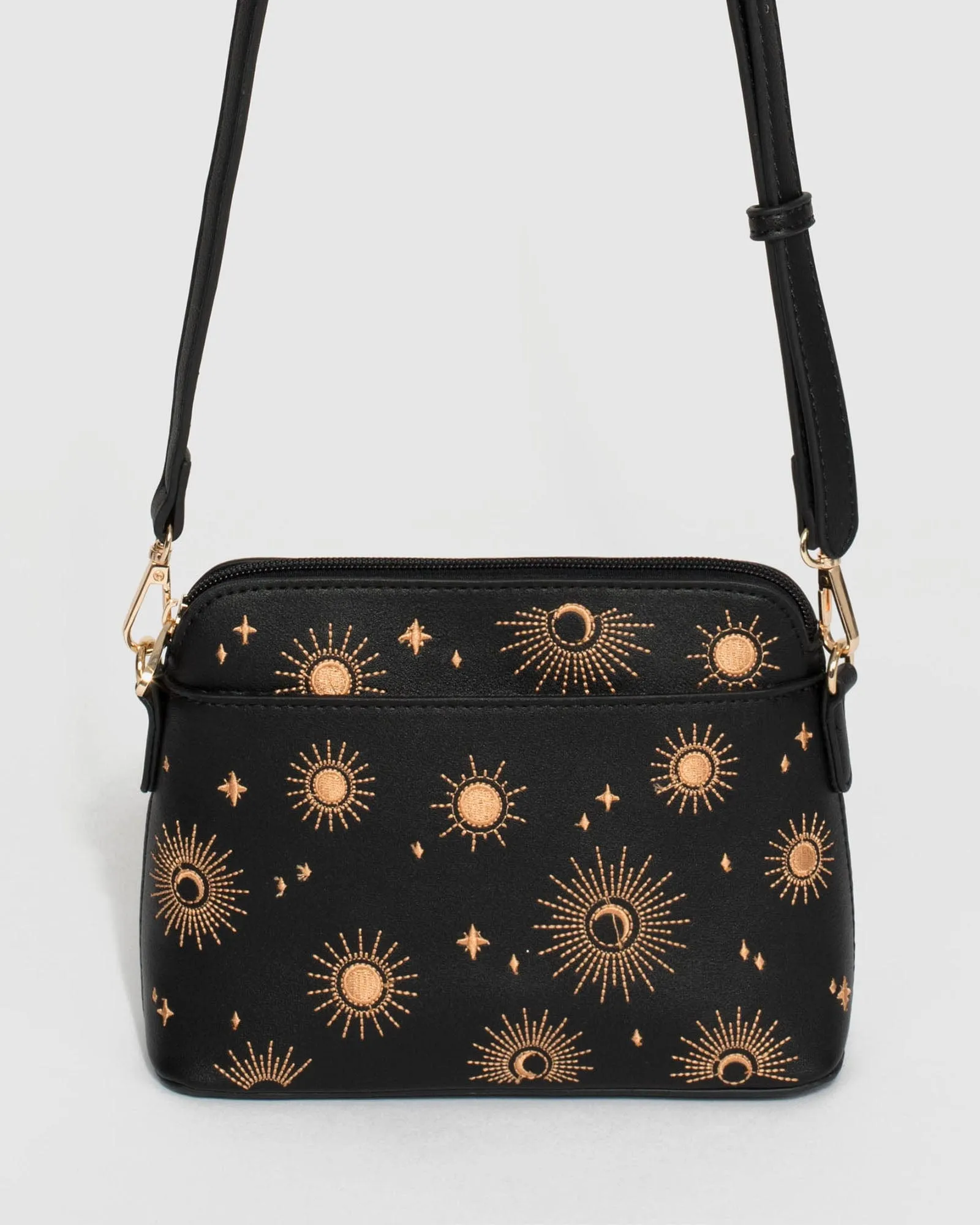 Black Embroidered Star Crossbody Bag