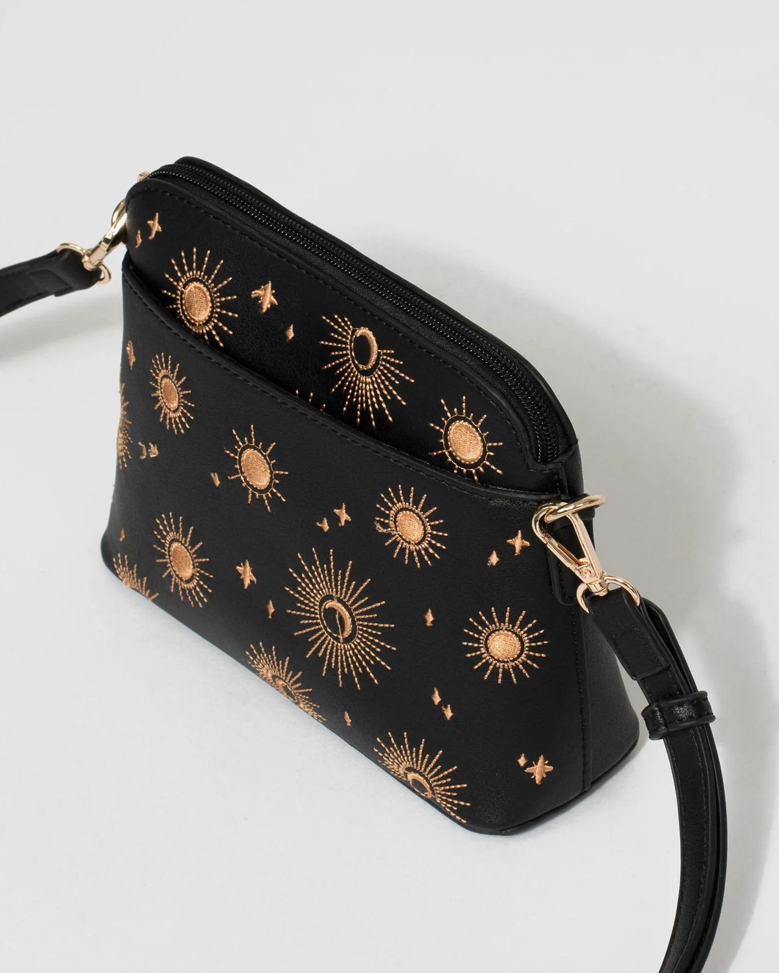 Black Embroidered Star Crossbody Bag