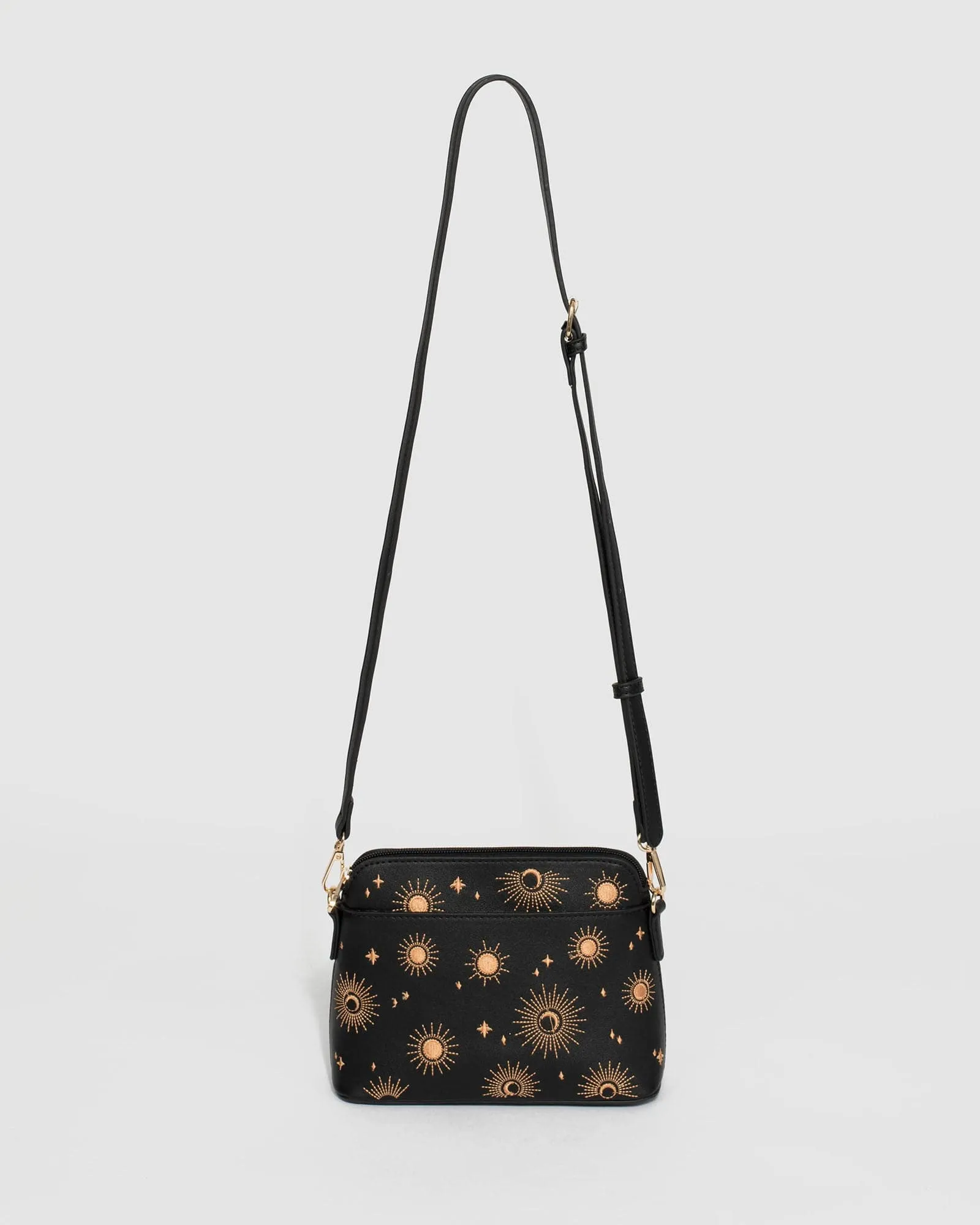 Black Embroidered Star Crossbody Bag