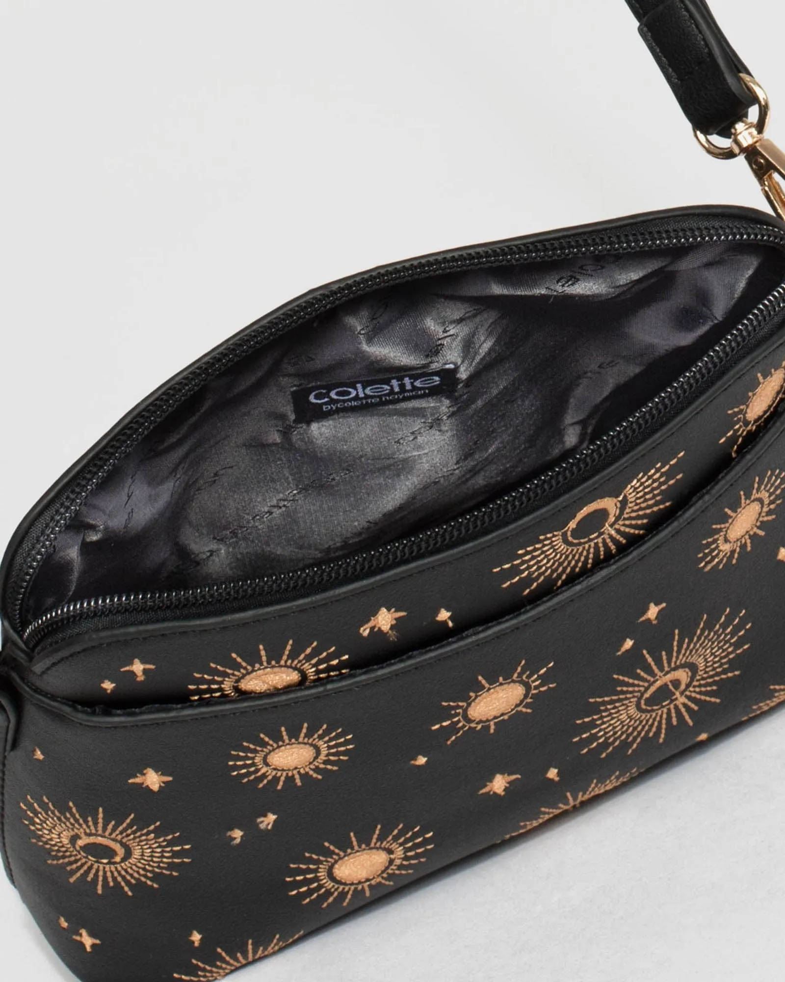 Black Embroidered Star Crossbody Bag