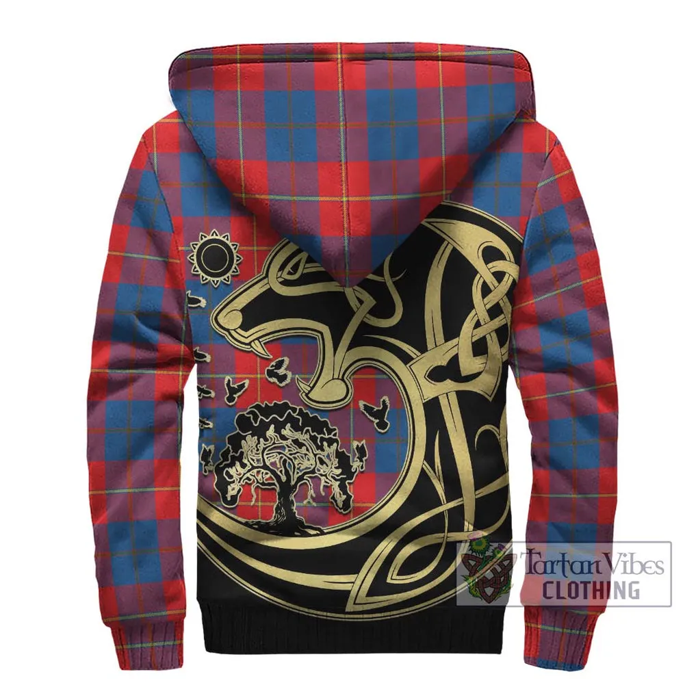 Blane Tartan Sherpa Hoodie with Family Crest Celtic Wolf Style