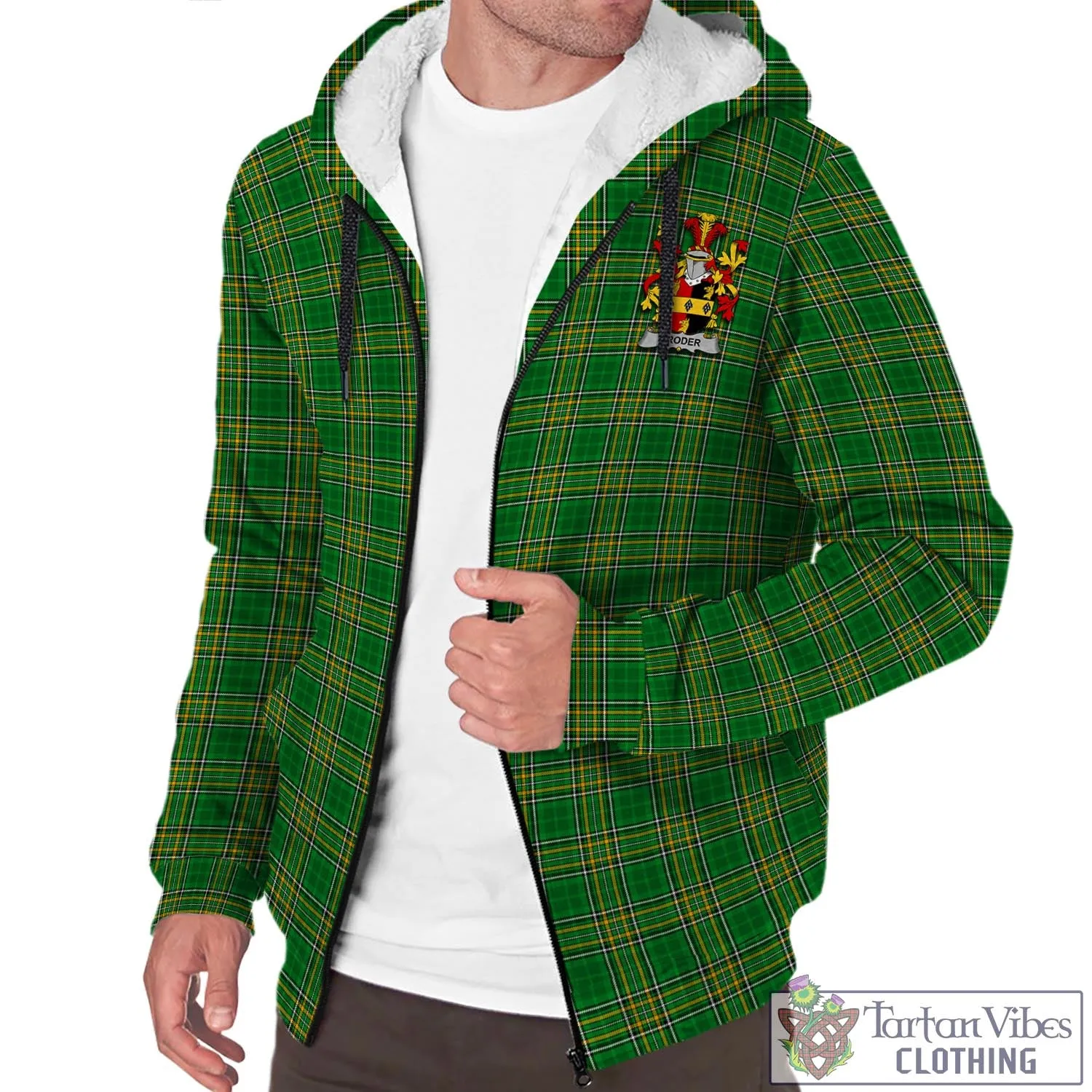 Broder Irish Clan Tartan Sherpa Hoodie with Coat of Arms