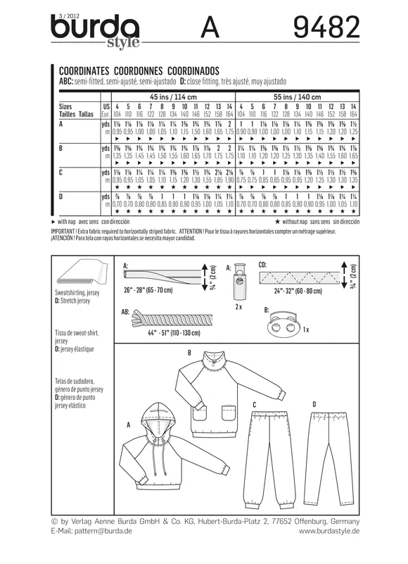 Burda 9482 Unisex Childrens' Activewear Pattern