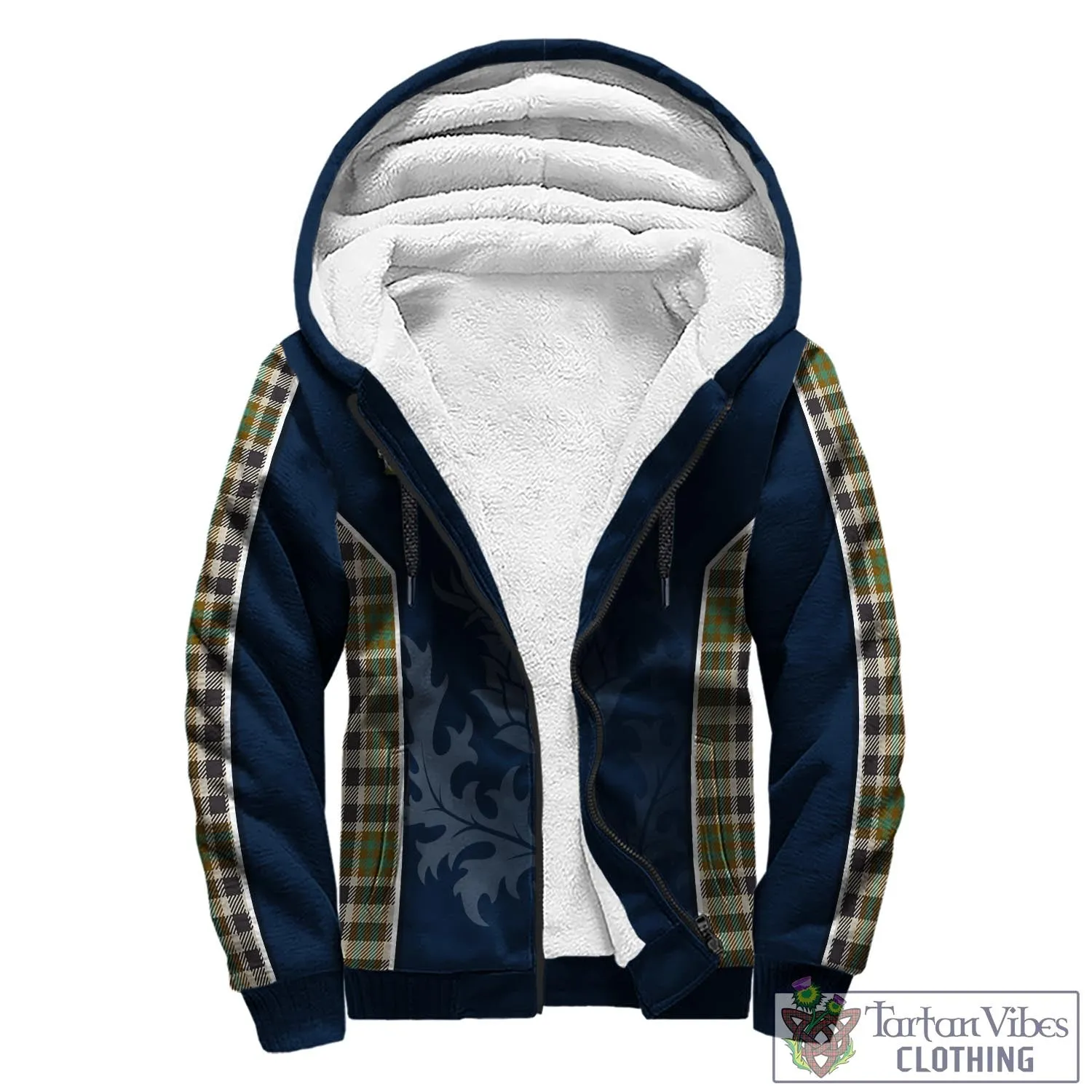 Burns Check Tartan Sherpa Hoodie with Family Crest and Scottish Thistle Vibes Sport Style