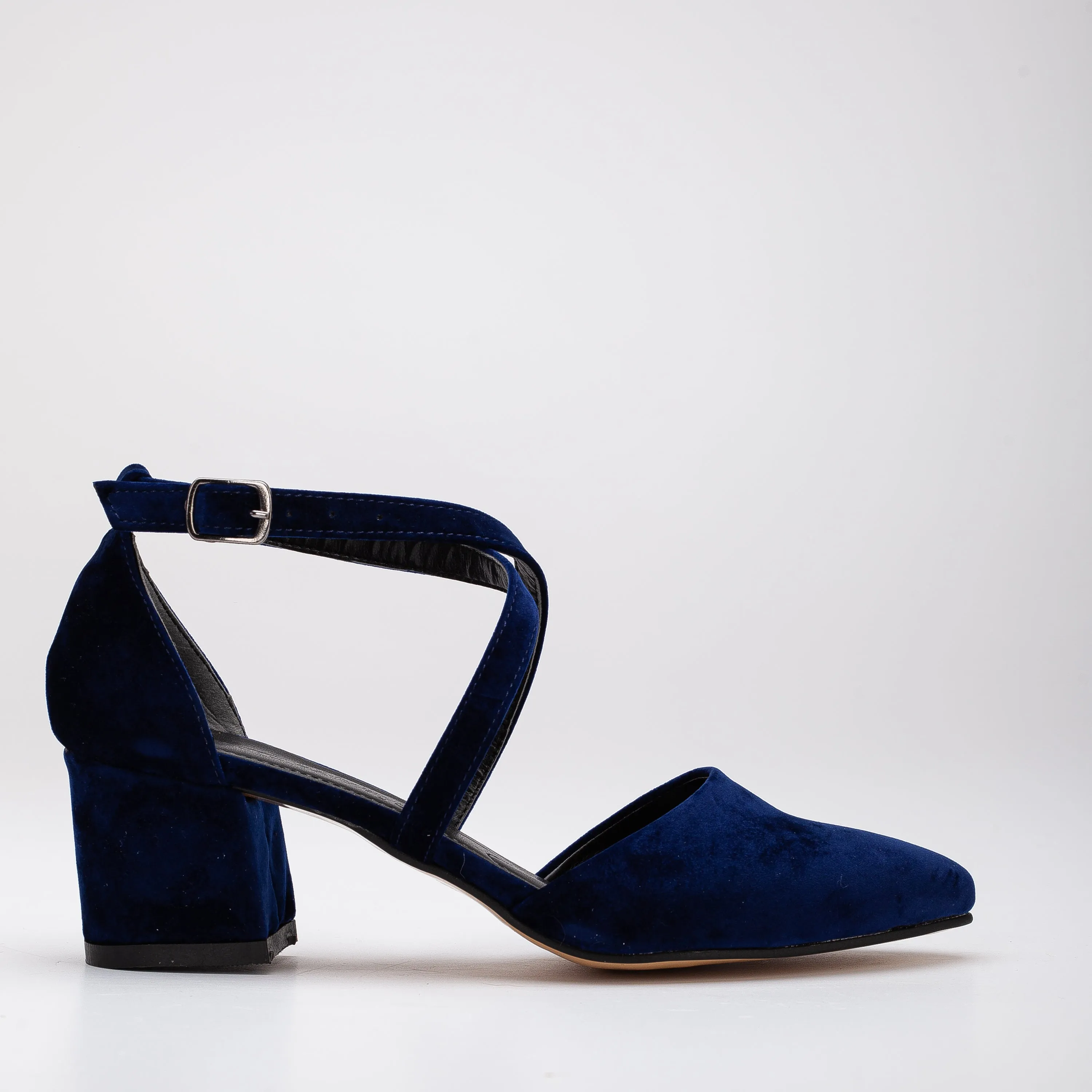 Dolly - Dark Blue Velvet Block Heels