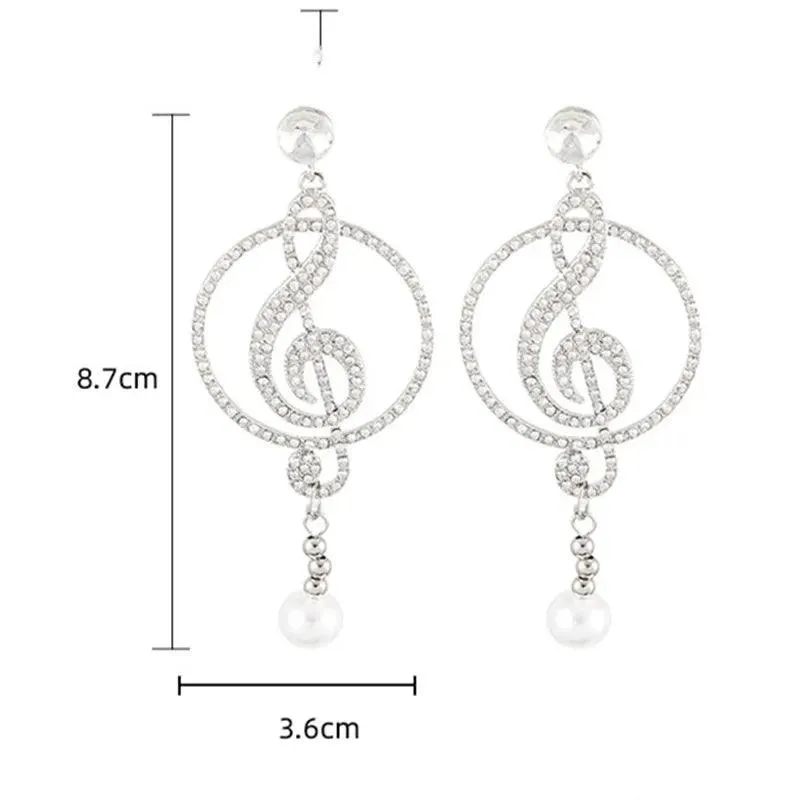 Earrings Charm Jewelry Music Symbol Rhinestone Crystal Pearl #A4140