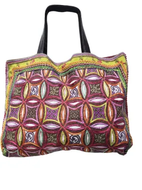 Embroidered multi square tote bag