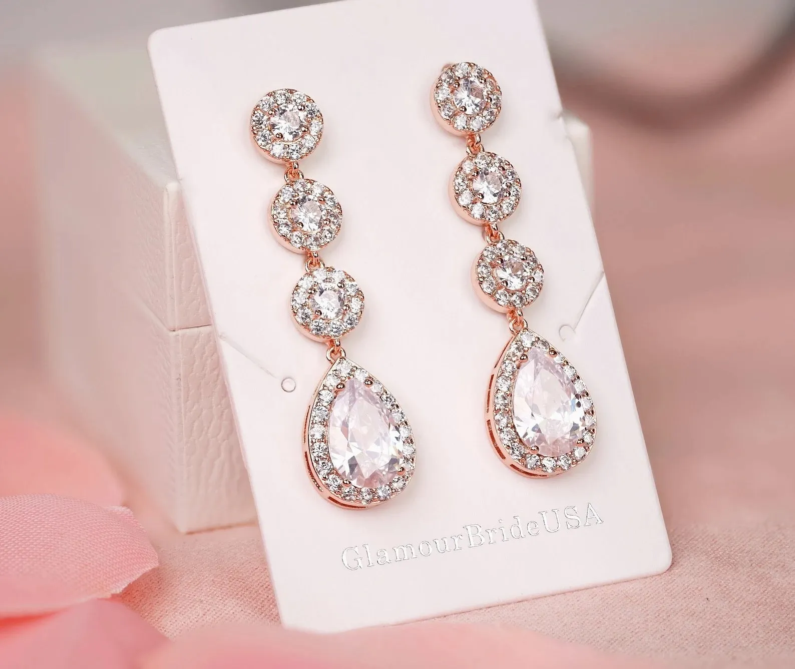 Gold Crystal Tea Drop Earrings - Nicole