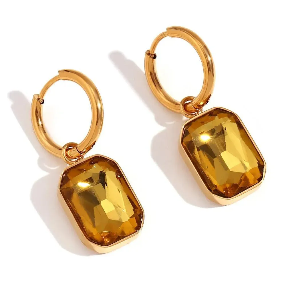 Gold Geometric Drop Earrings with Cubic Zirconia – Statement Earrings