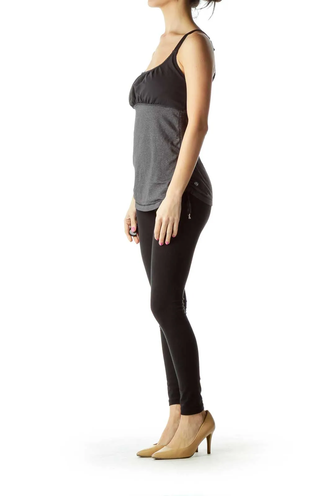 Gray Black Side Scrunched Yoga Top