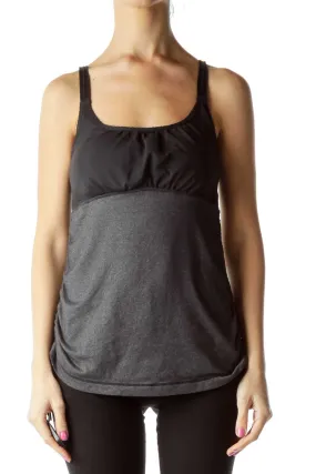 Gray Black Side Scrunched Yoga Top