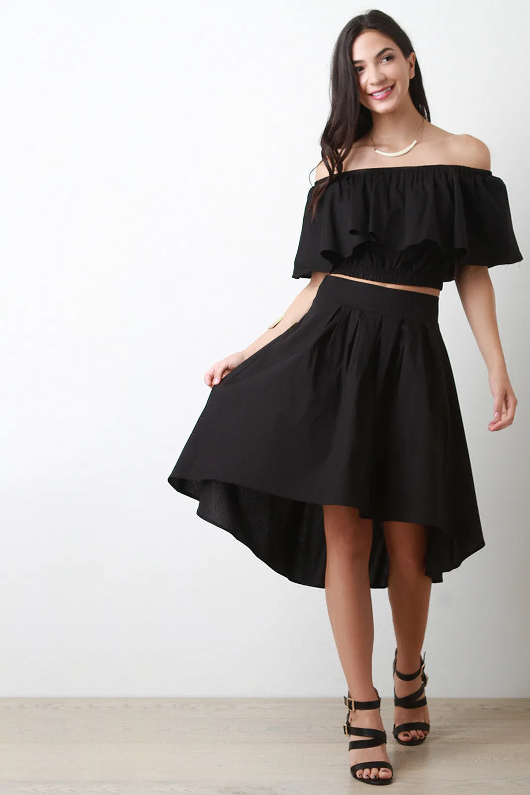 High Waist Tie High Low Hem Skirt