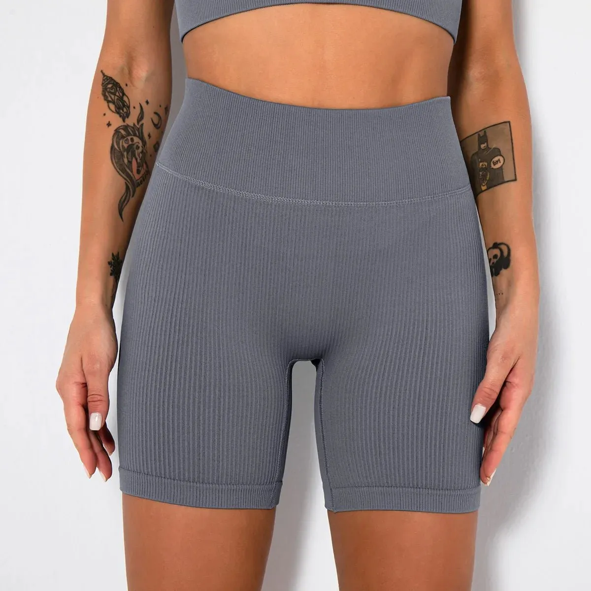 High-Waisted Seamless Ribbed Yoga Shorts for Women – Elastic, Flattering Workout & Gym Leggings