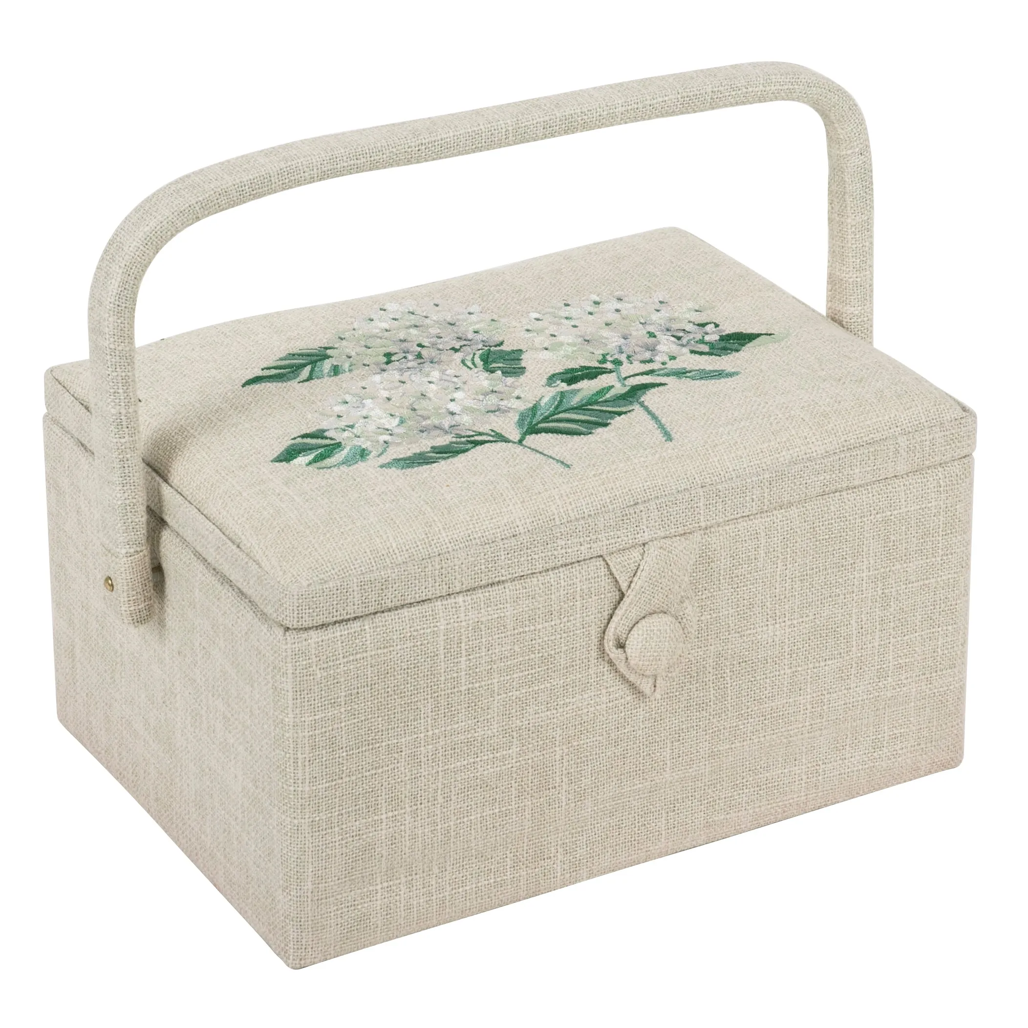 Hobby Gift: Sewing Box (M): Embroidered: Hydrangea: Item size: (d/w/h) 18.5 x 25.5 x 14.5cm.