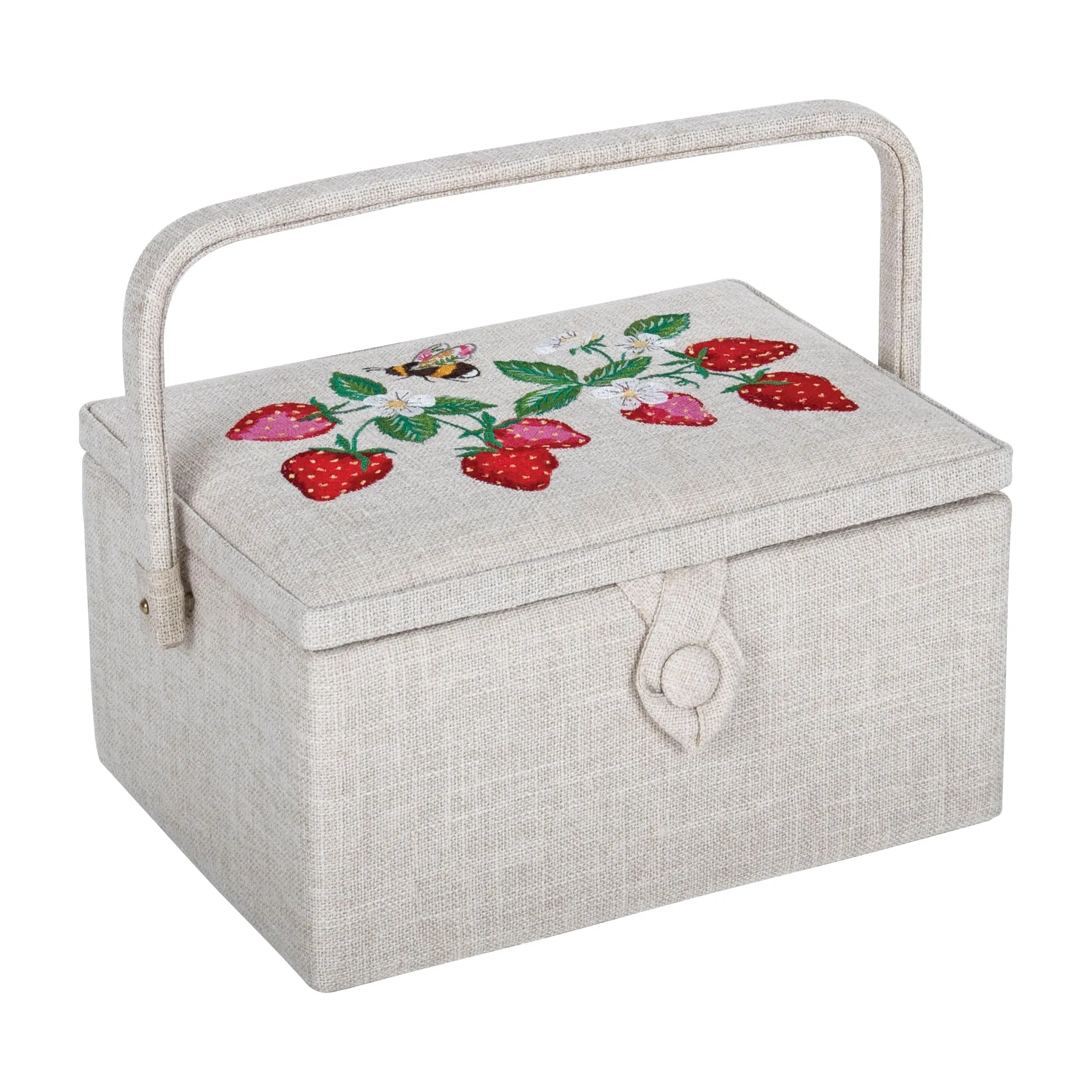 Hobby Gift: Sewing Box (M): Embroidered: Strawberry Greenhouse: Item size: (d/w/h) 18.5 x 25.5 x 14.5cm.