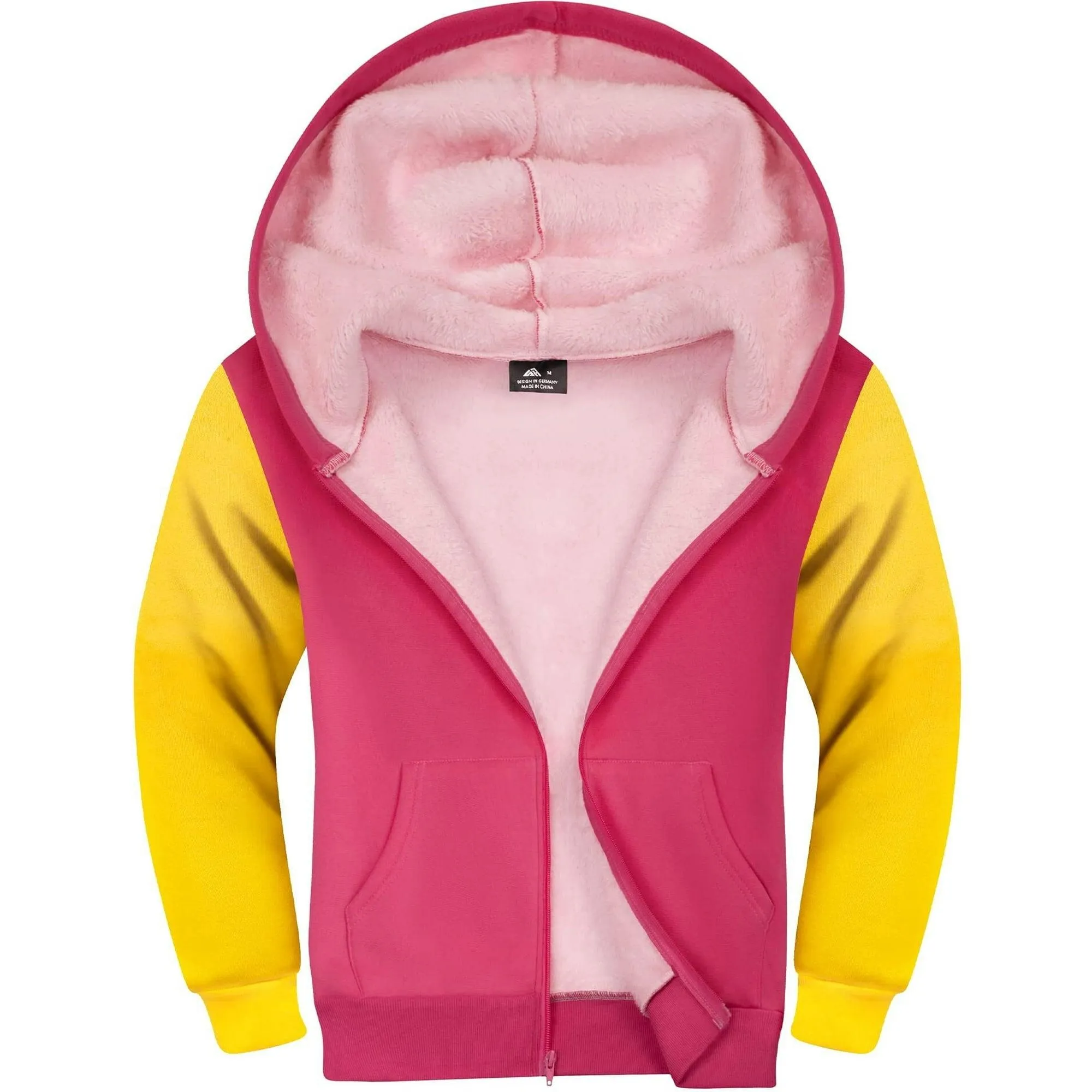 Kid's Pink/Yellow Fleece Lined Zip-Up Hoodie-ZPK005690