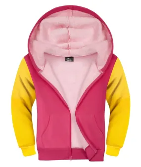 Kid's Pink/Yellow Fleece Lined Zip-Up Hoodie-ZPK005690