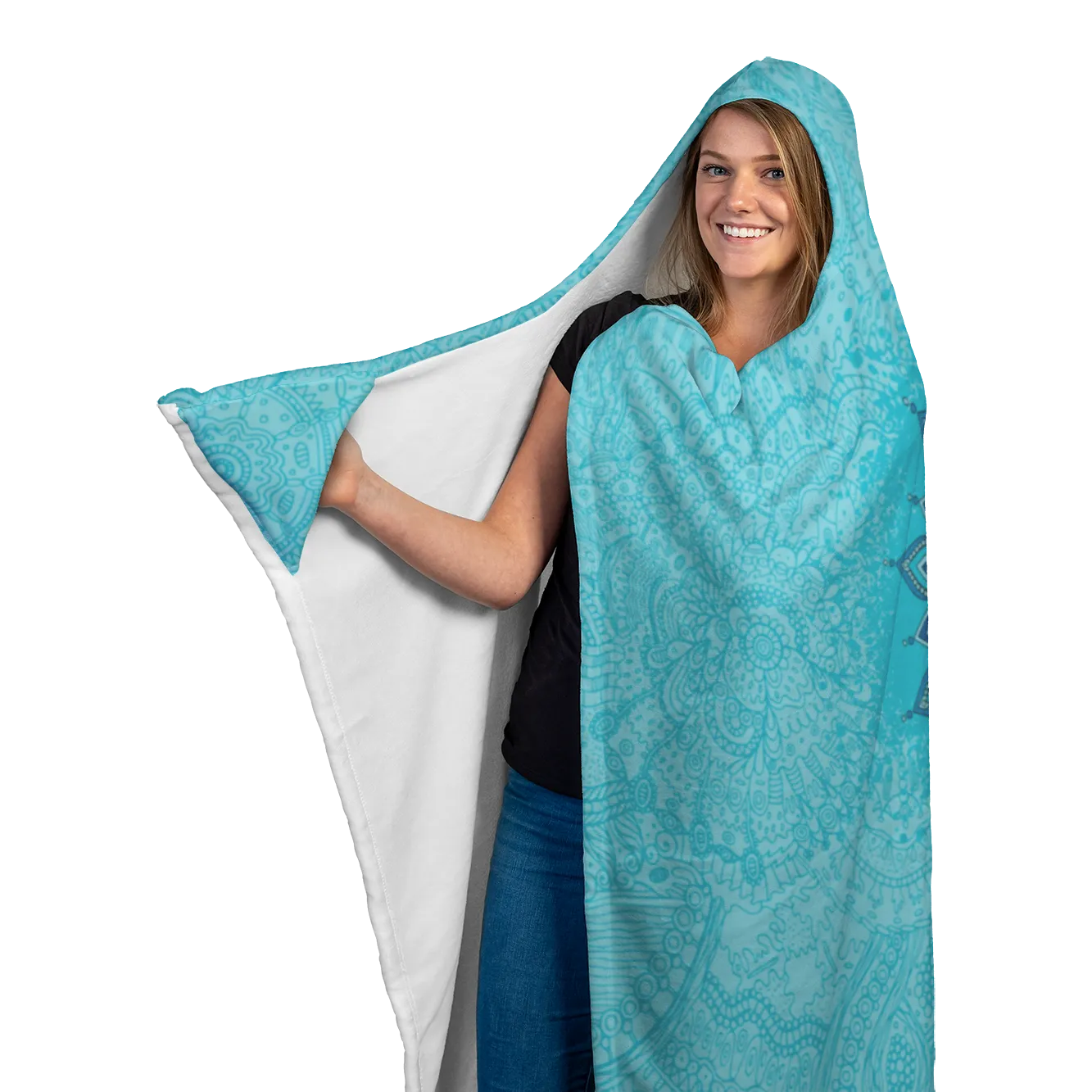 Light Mandala Hooded Blanket with Sherpa Lining