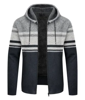 Men's Full Zip Up Stripe Fleece Hoodie-ZPK005859