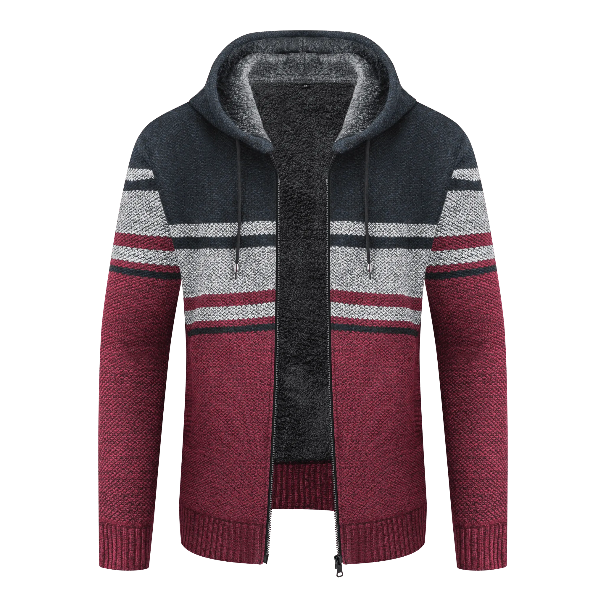 Men's Full Zip Up Stripe Fleece Hoodie-ZPK005859