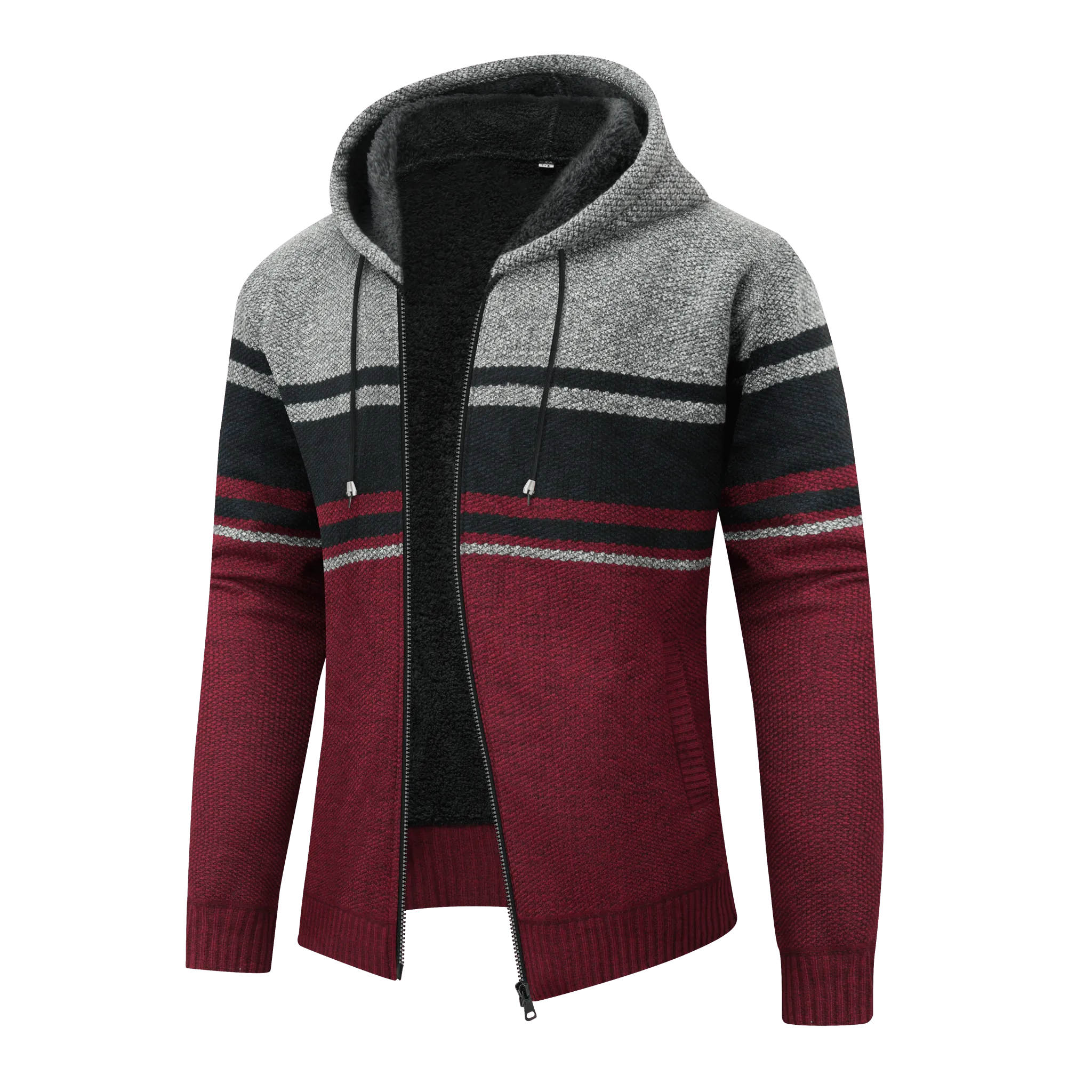 Men's Full Zip Up Stripe Fleece Hoodie-ZPK005859