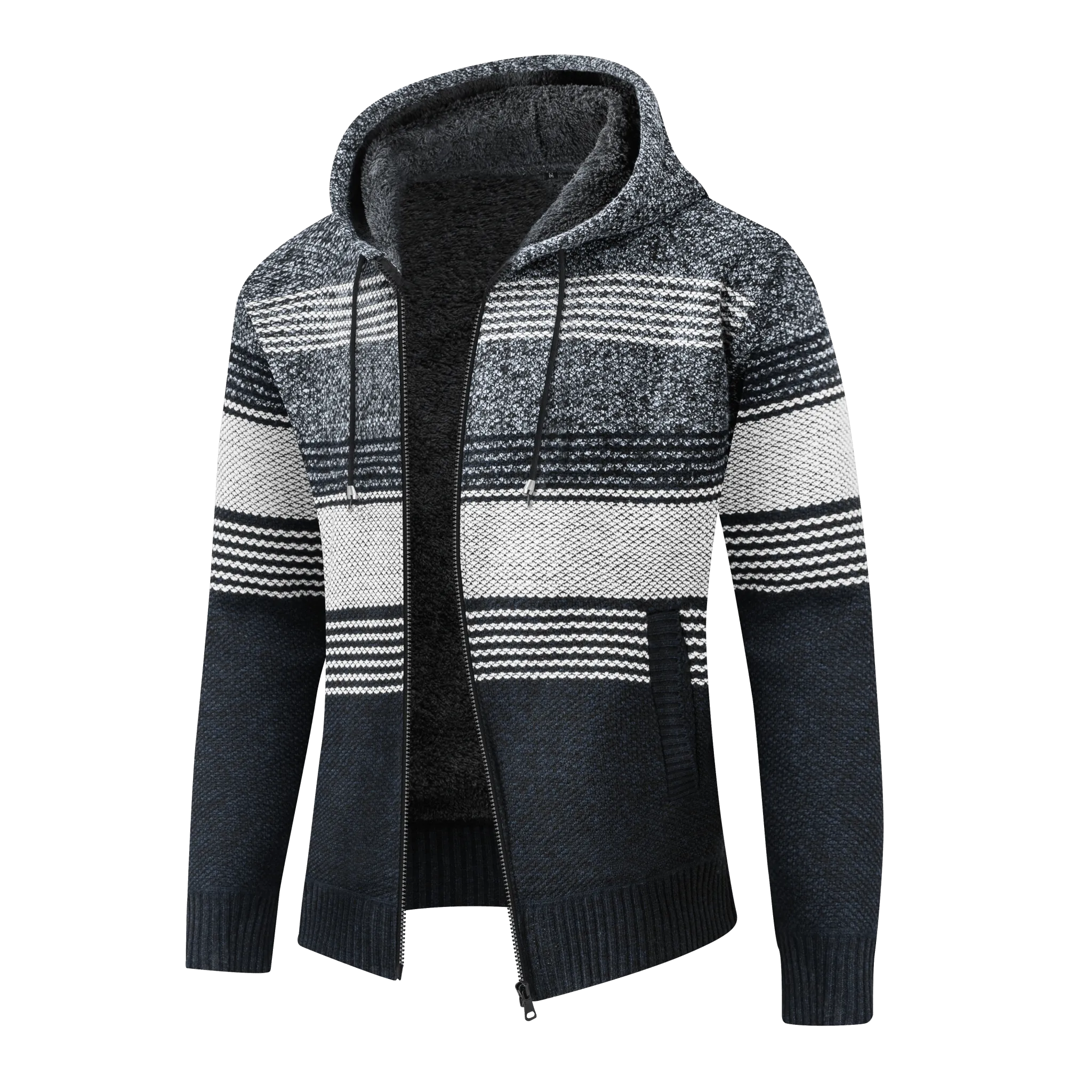 Men's Full Zipper Knitted Fleece Hoodie-ZPK006744