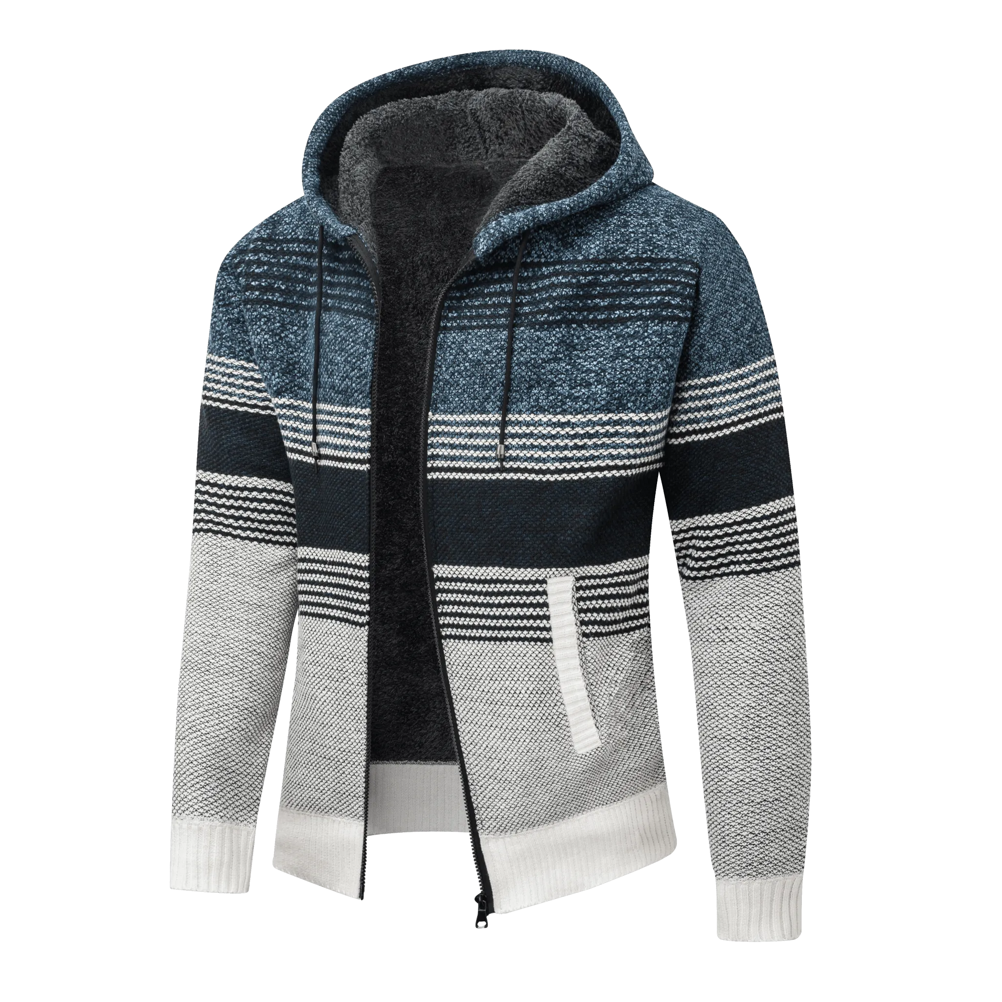 Men's Full Zipper Knitted Fleece Hoodie-ZPK006744