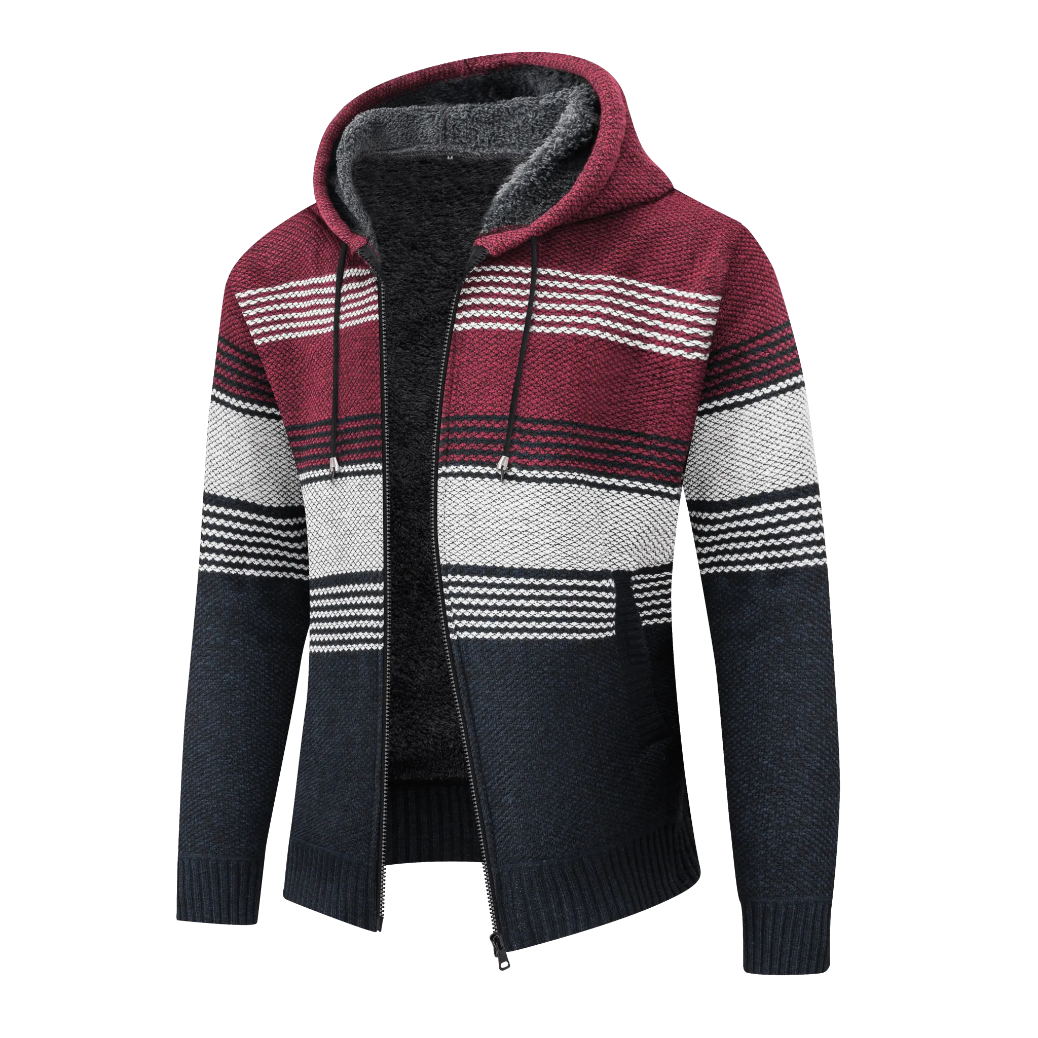 Men's Full Zipper Knitted Fleece Hoodie-ZPK006744