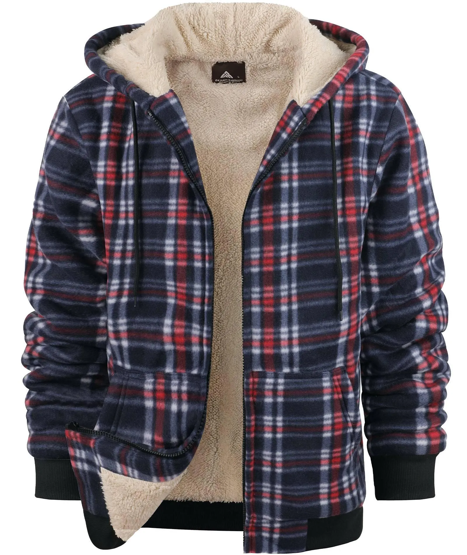 Men's Full Zipper Plaid Fleece Hoodie-ZPK005317