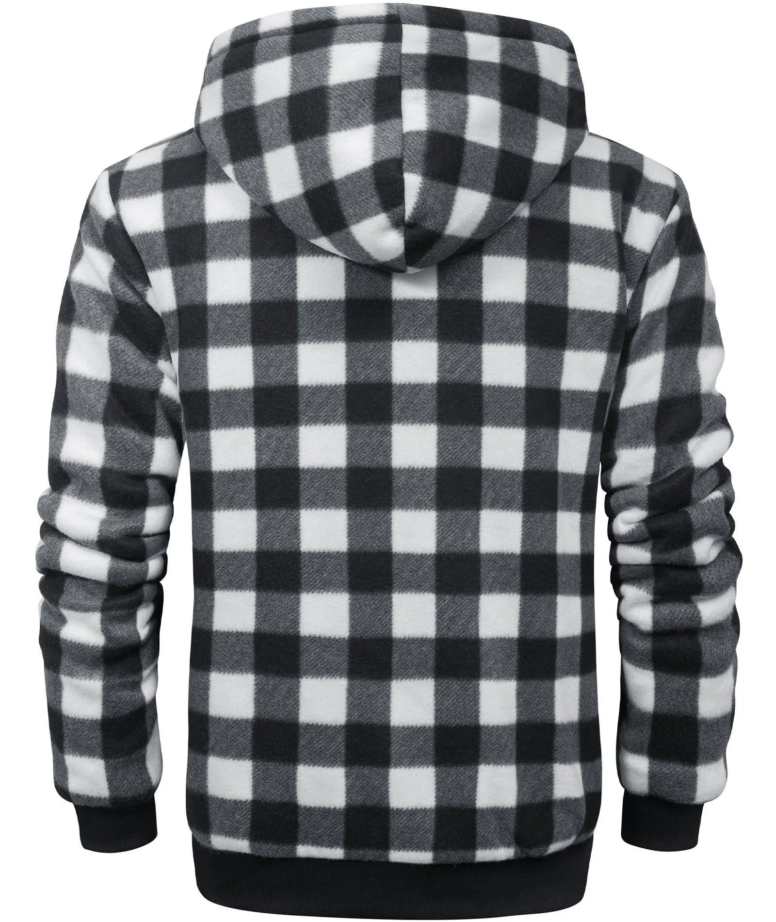 Men's Full Zipper Plaid Fleece Hoodie-ZPK005317