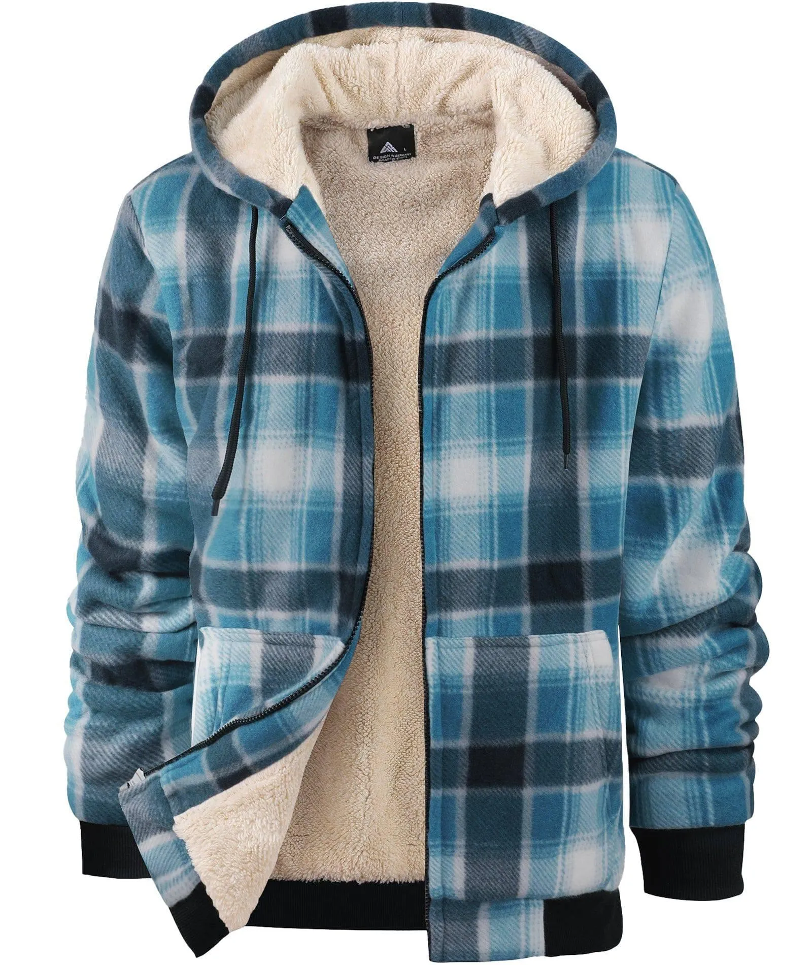 Men's Full Zipper Plaid Fleece Hoodie-ZPK005317