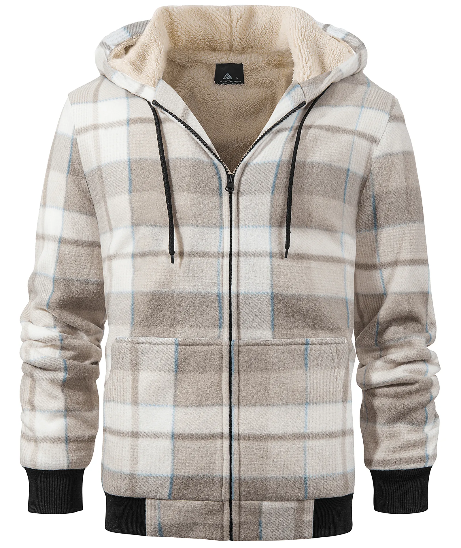 Men's Full Zipper Plaid Fleece Hoodie-ZPK005317