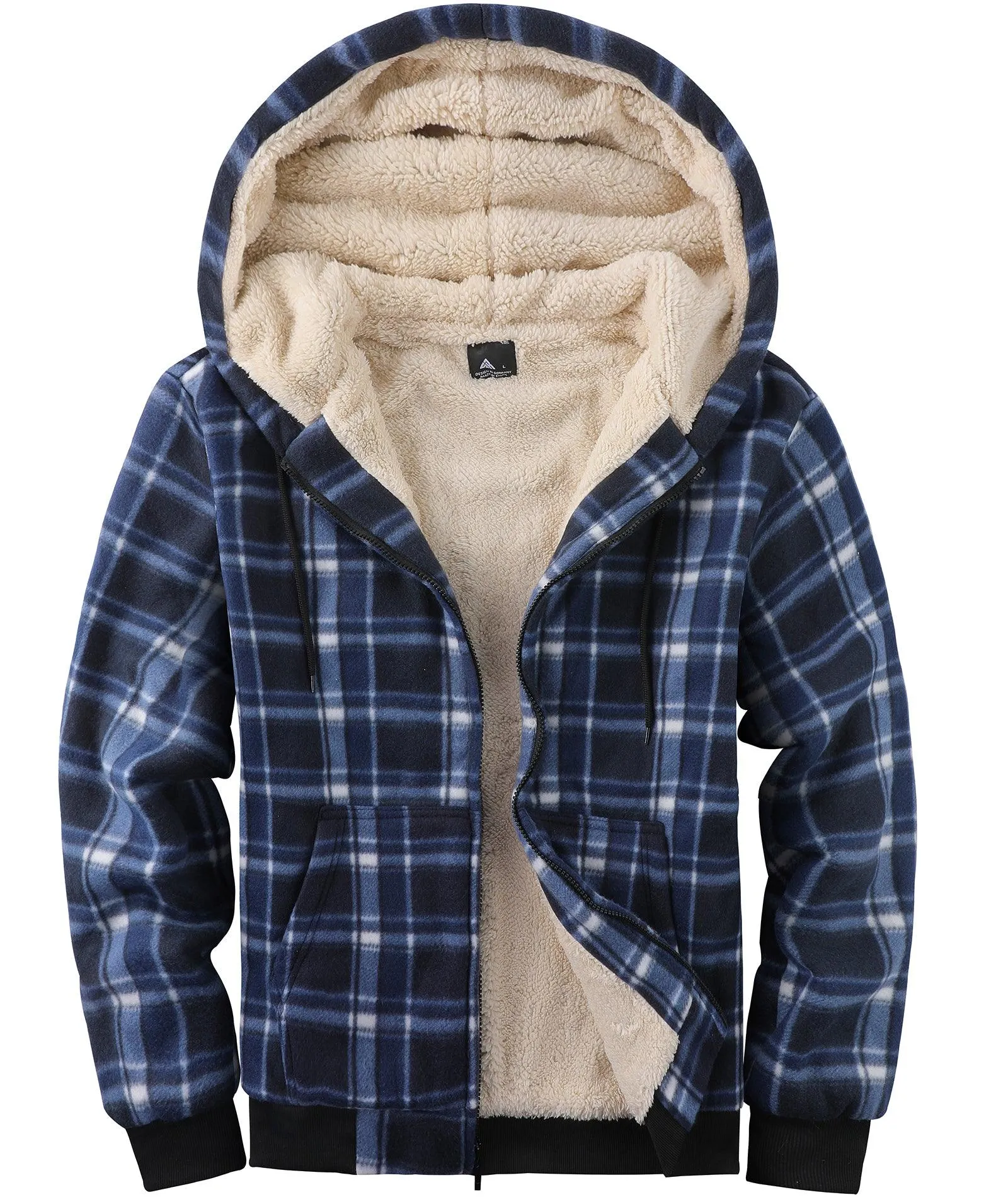 Men's Full Zipper Plaid Fleece Hoodie-ZPK005317