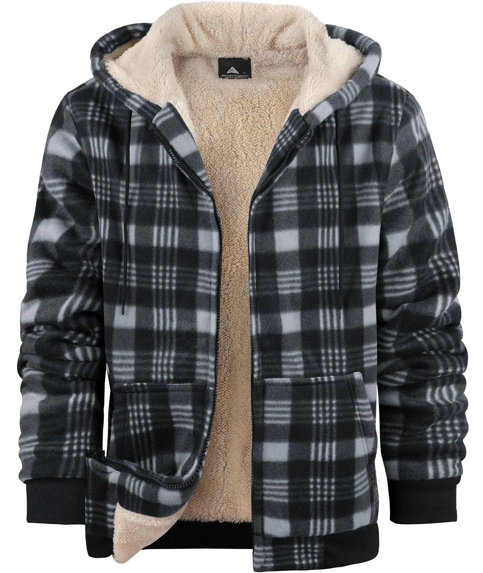 Men's Full Zipper Plaid Fleece Hoodie-ZPK005317