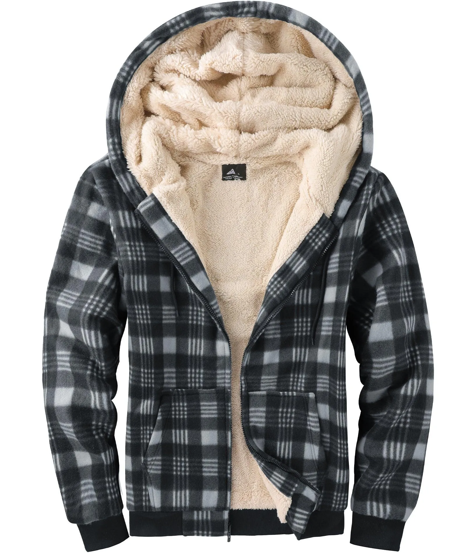 Men's Full Zipper Plaid Fleece Hoodie-ZPK005317