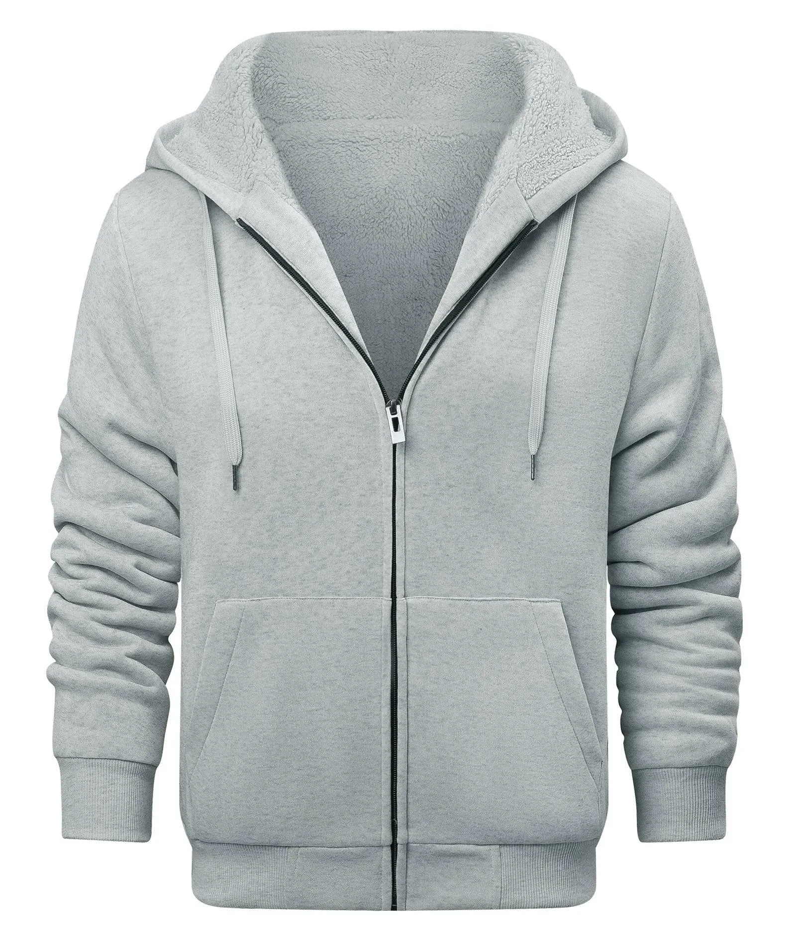 Men's Solid Color Sherpa Fleece Lined Hoodie-ZPK006403