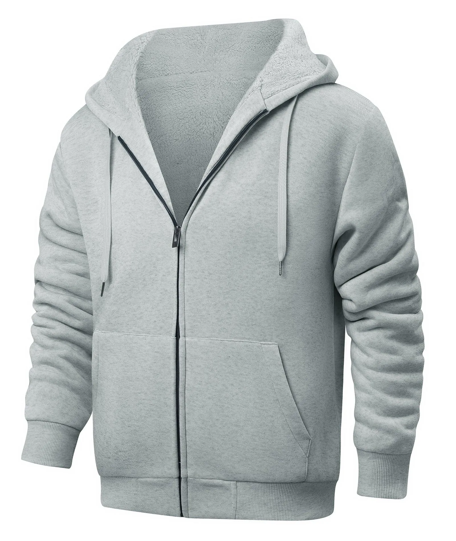 Men's Solid Color Sherpa Fleece Lined Hoodie-ZPK006403