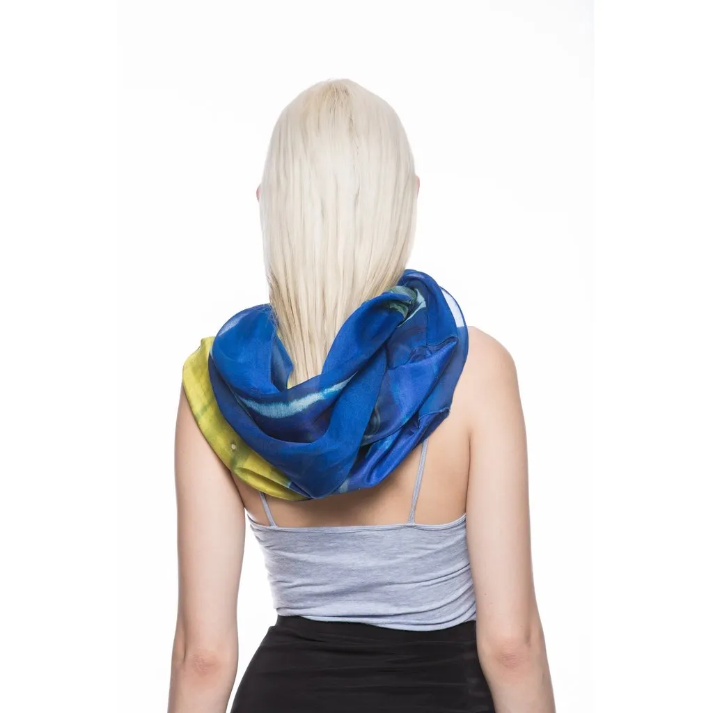 Mixed Silk Infinity Scarf in Royal Blue