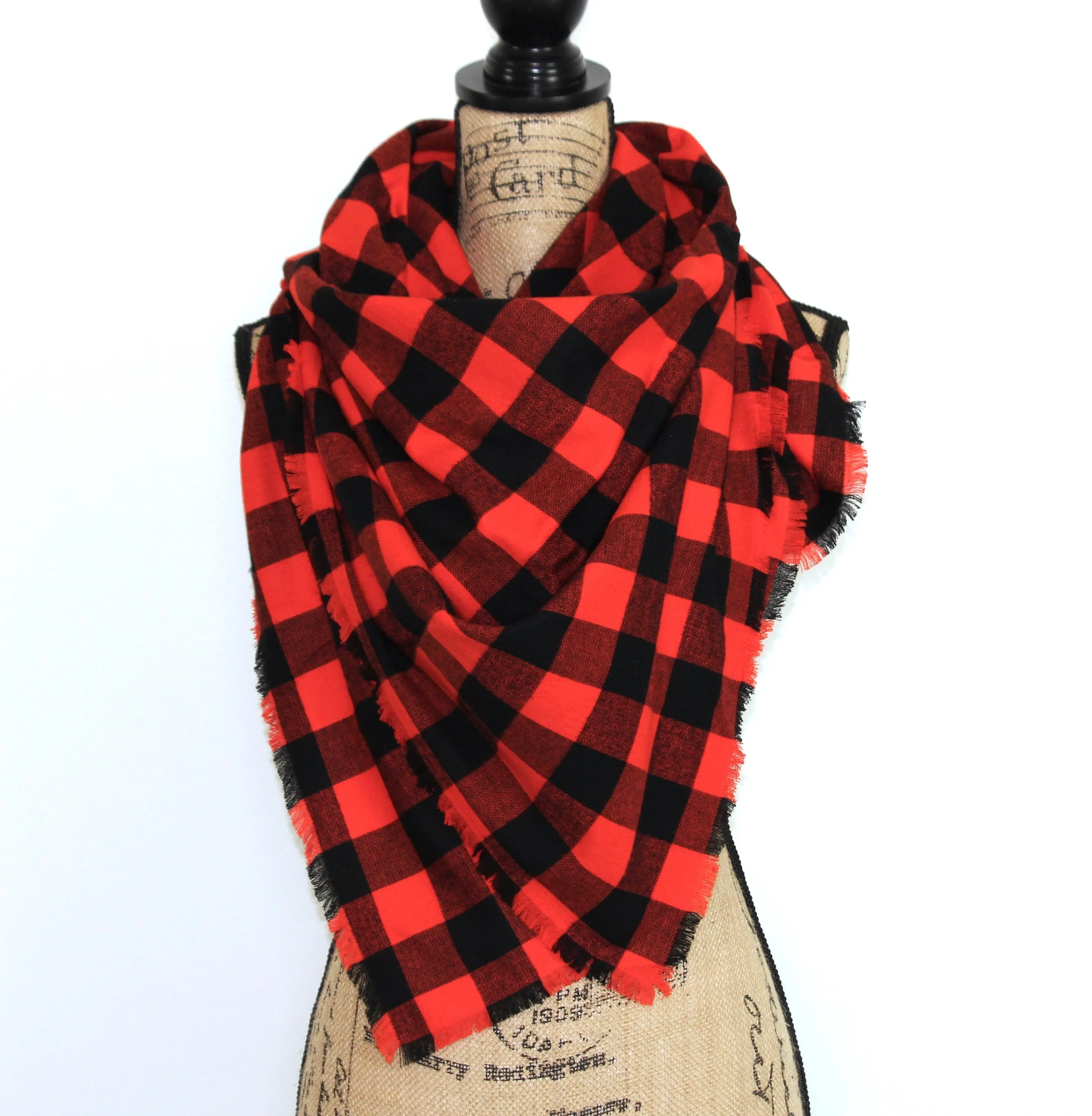 Orange and Black Lightweight Flannel Plaid Infinity or Blanket Scarf Giants Baseball Game Classic Buffalo Lumberjack Check Tartan Wrap