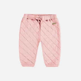 Pantalon rose pâle en jersey matelassé, naissance || Light pink pants in quilted jersey, newborn