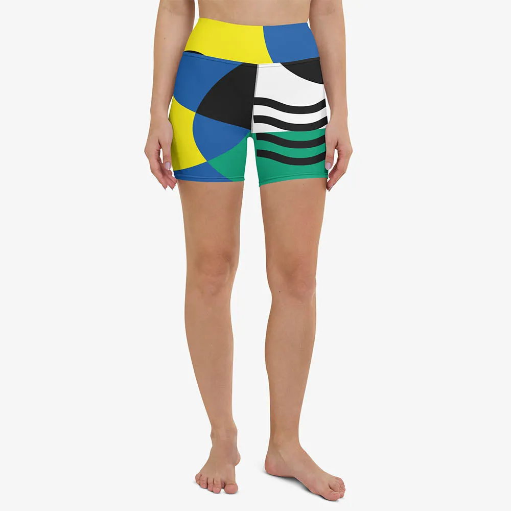 Printed Yoga Shorts "Surrealist" Yellow/Green/Blue