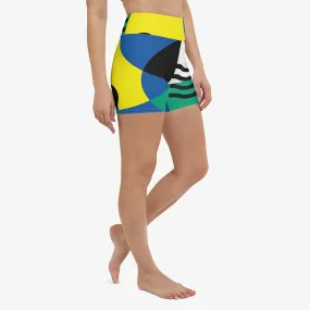 Printed Yoga Shorts "Surrealist" Yellow/Green/Blue