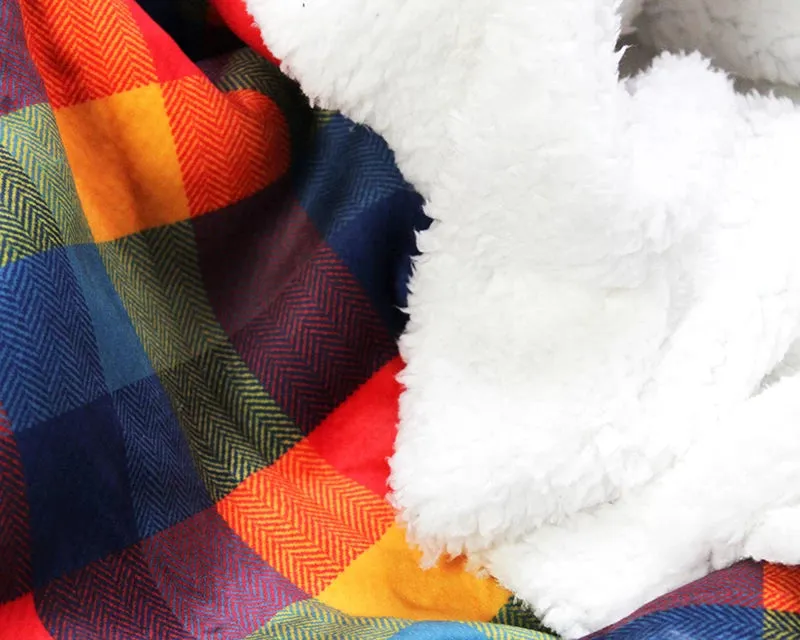 RAINBOW CHECK SHERPA BACKED FLEECE PER METRE