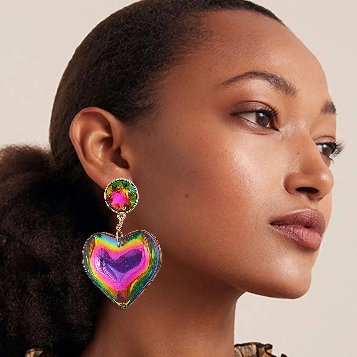 Rainbow Heart Earrings Gold Plated